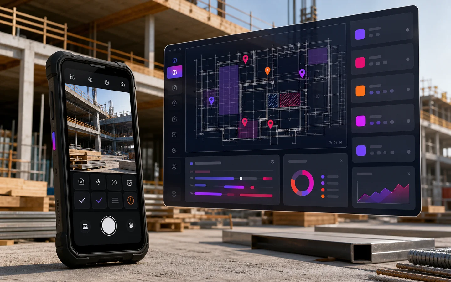 Визуальная концепция цифрового журнала стройки BuildTrack