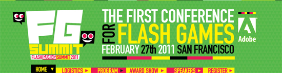 Разноцветные заголовки на сайте Flash Gaming Summit 2011